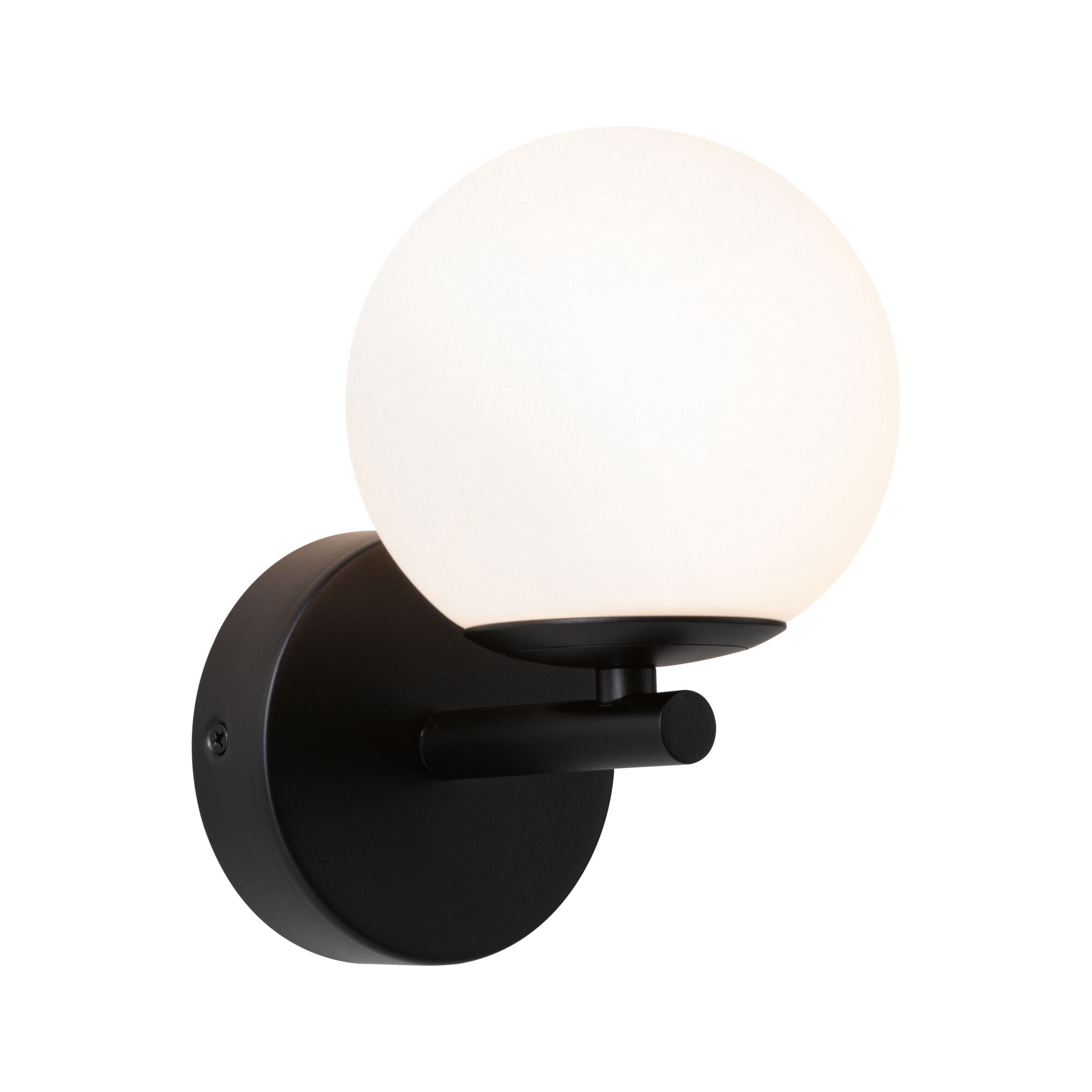 Selection Bathroom LED Wandleuchte Gove IP44 3000K 400lm 230V 5W Schwarz matt/Satin Moderne Wandleuchte mit schwarzem Metallfuß und weißem Glasball für stilvolle Innenbeleuchtung