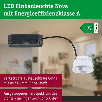 LED Einbauleuchte Nova in Weiß mit Energieeffizienzklasse A und 45 mm Einbautiefe für Wohnräume