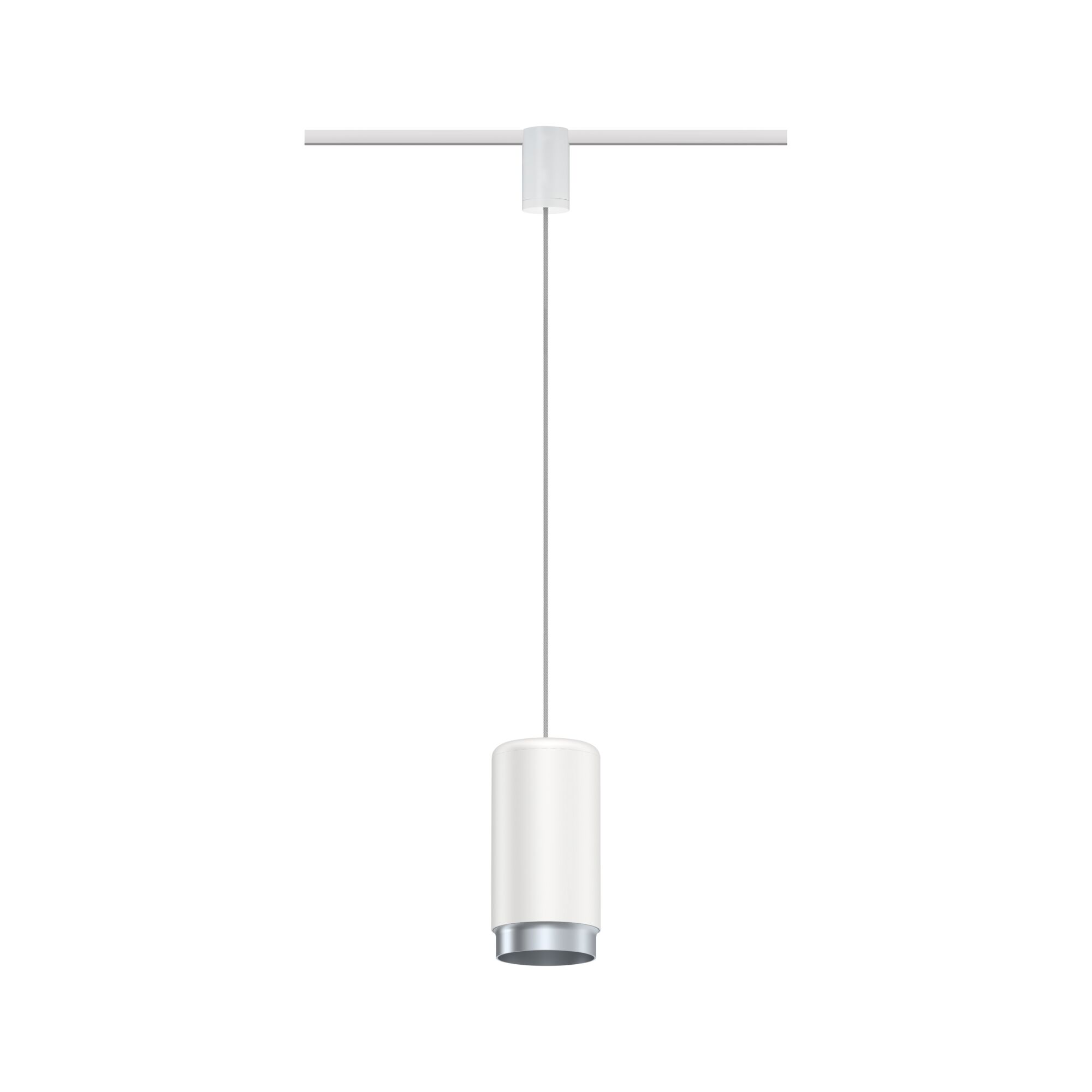 Moderner weißer Aluminium-Pendelleuchte mit silbernem Rand für Schienensysteme, LED geeignet