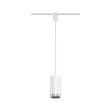 Modern white aluminum pendant light with silver edge for track systems, LED compatible