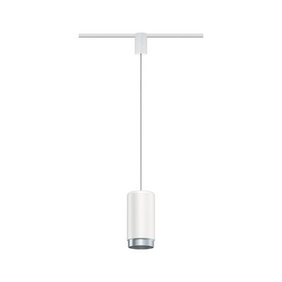 Suspension moderne en aluminium blanc avec bord argenté pour systèmes sur rail, compatible LED