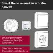 Smart Home verzonken actuator in wit met inbouwdoos en schakelraam voor eenvoudige montage