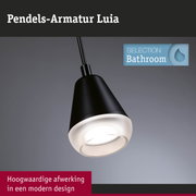 Zwarte pendelarmatuur Luia met wit licht voor modern badkamerontwerp