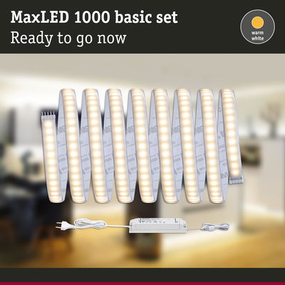 MaxLED 1000 warm white LED strip light with power supply for versatile home lighting
