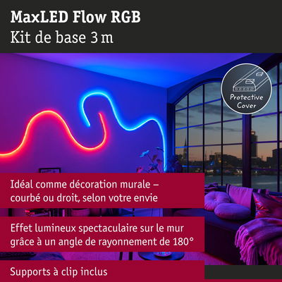 MaxLED Flow RGB kit LED 3 m rouge et bleu pour décoration murale avec supports à clip