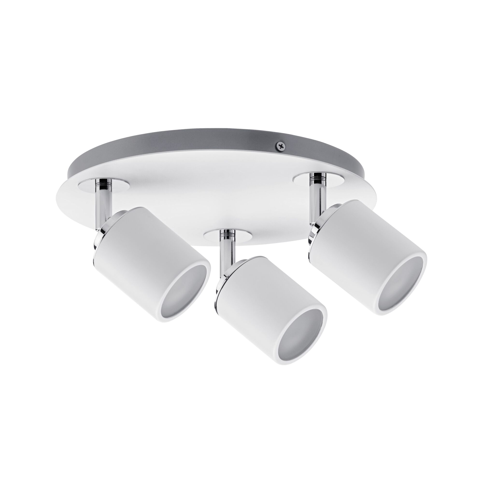 Plafonnier à trois lampes en métal blanc avec détails chromés pour éclairage intérieur moderne