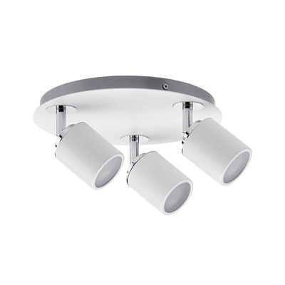 Plafonnier à trois lampes en métal blanc avec détails chromés pour éclairage intérieur moderne