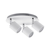 Three-light ceiling spotlight in white metal with chrome accents for modern indoor lighting