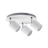Three-light ceiling spotlight in white metal with chrome accents for modern indoor lighting