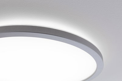 Runde LED-Deckenleuchte mit grauem Aluminiumrahmen und warmweißem Licht für moderne Innenräume
