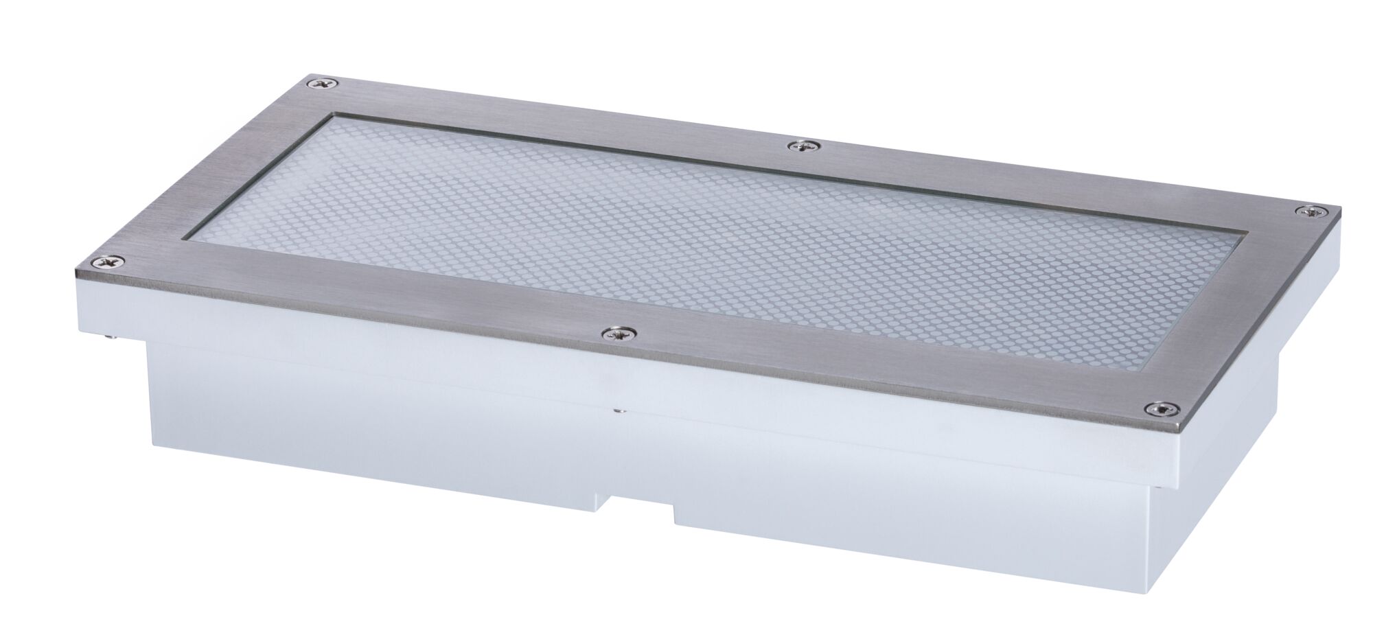 Rechteckige LED-Einbauleuchte aus Edelstahl mit weißem Diffusor für moderne Innenbeleuchtung