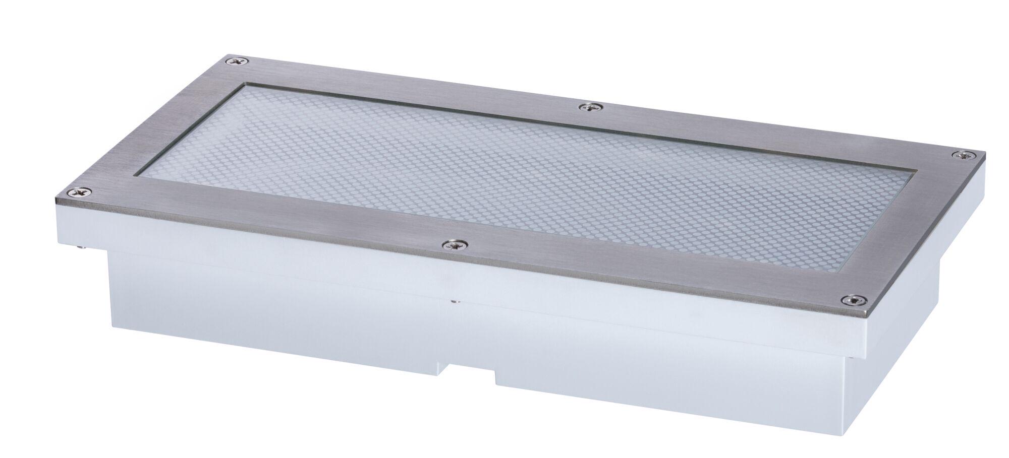 Rectangular stainless steel LED recessed light with white housing and diffused glass cover