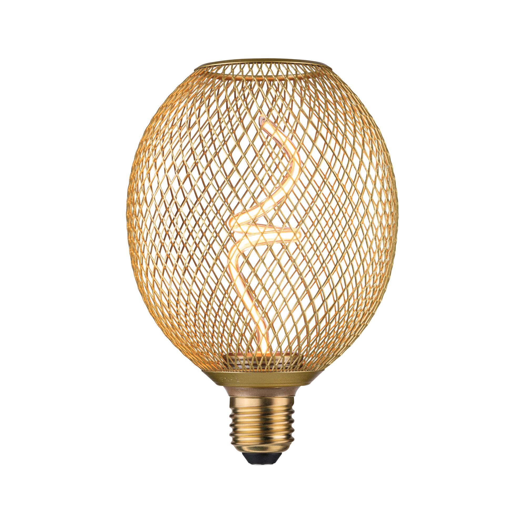 Gouden LED-lamp met decoratief draadgaas en spiraalvormige gloeidraad voor sfeerverlichting