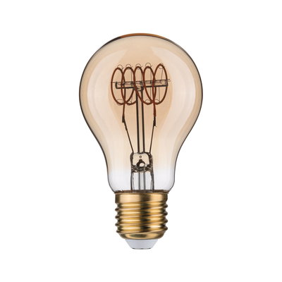Vintage Glühbirne mit goldfarbenem Sockel und sichtbarem Filament für dekorative Beleuchtung