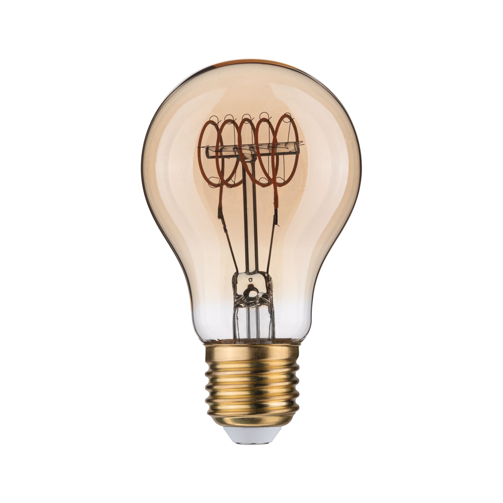 Vintage light bulb with gold base and visible filament for decorative lighting and ambiance