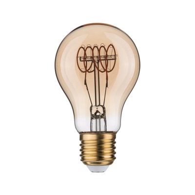Vintage light bulb with gold base and visible filament for decorative lighting and ambiance