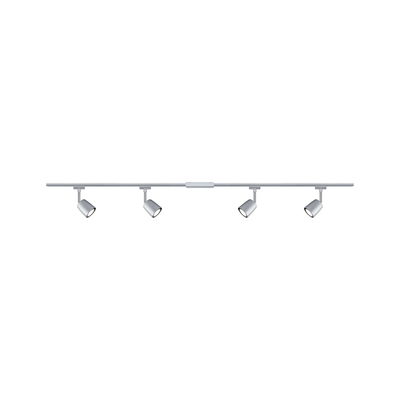 Modern four-light LED track spotlight in silver metal for flexible room lighting solutions