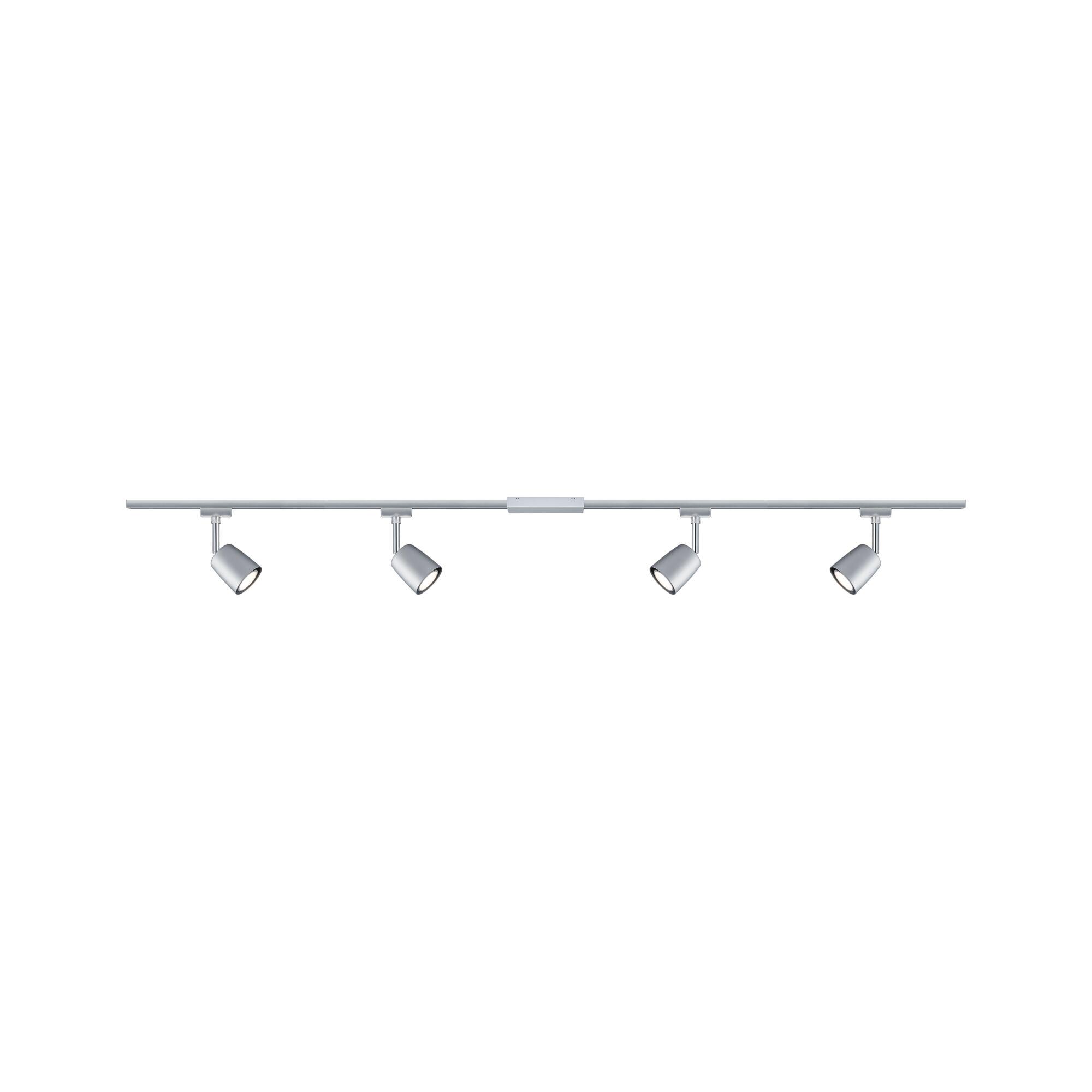 Four-light silver aluminium LED track with adjustable spotlights for versatile modern lighting