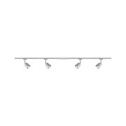 Rail LED à quatre spots en aluminium argenté avec projecteurs orientables pour éclairage moderne