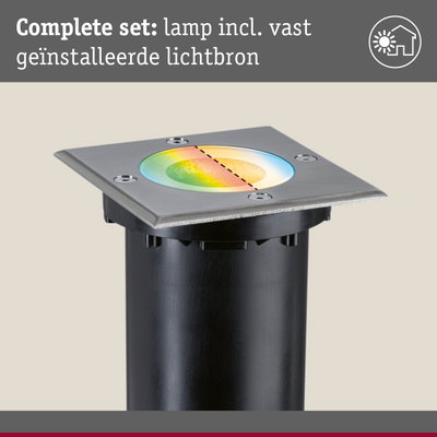 Vierkante inbouw grondspot van roestvrij staal met RGB LED en zwarte behuizing voor buitenverlichting