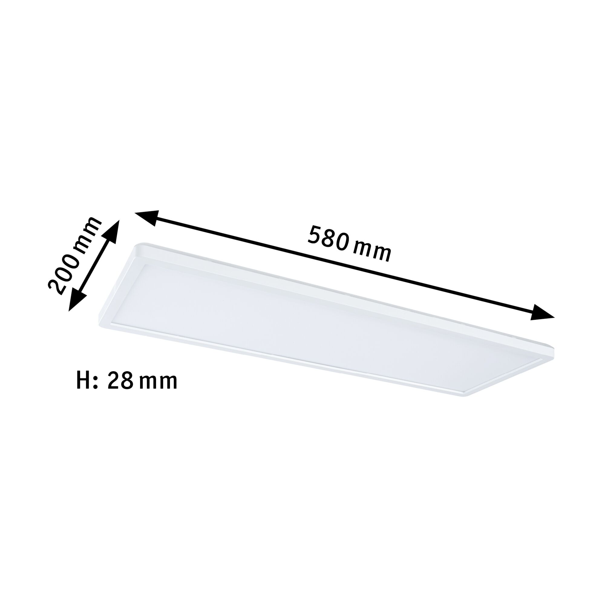 Weißes rechteckiges LED-Panel mit Maßen 580x200x28 mm für moderne Raumbeleuchtung