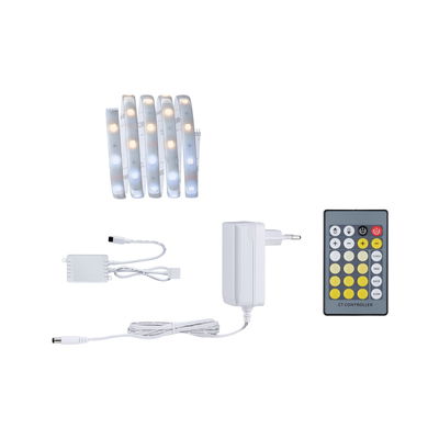 LED-Lichtband mit weißem Netzteil, Steuergerät und Fernbedienung für dimmbares Farbtemperaturlicht