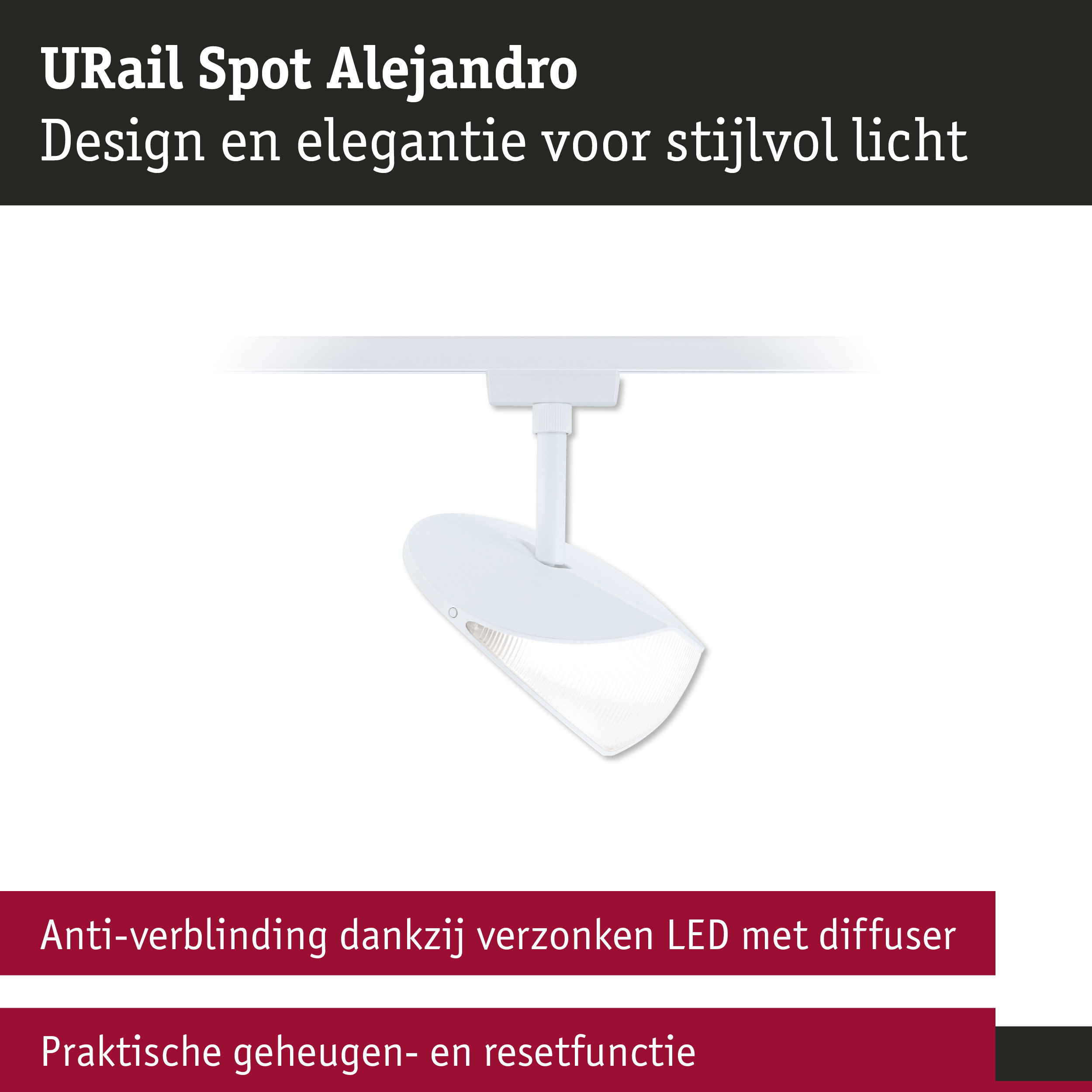Witte URail Spot Alejandro LED-spot met diffuser en geheugenfunctie voor verblindingsvrij licht