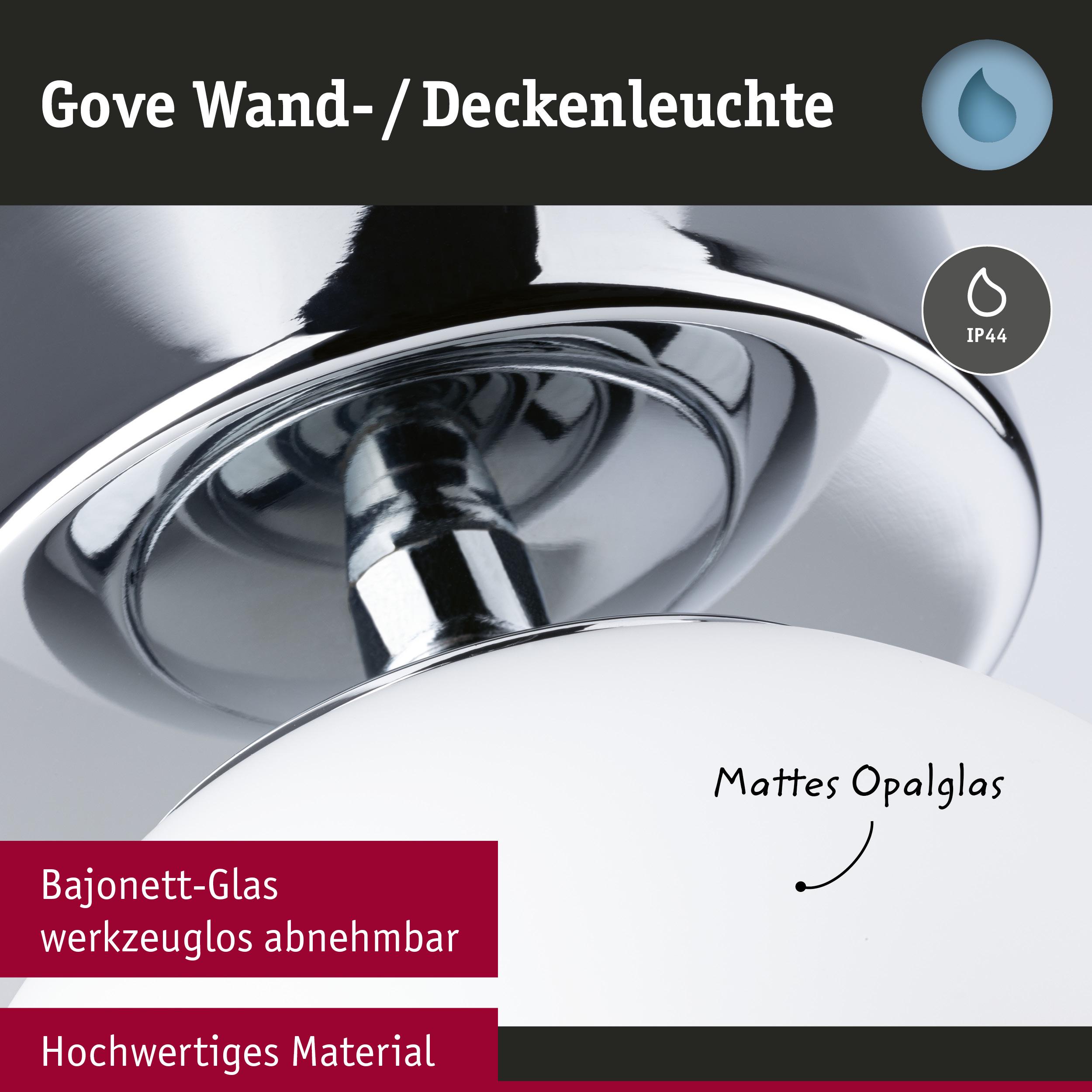 Gove Wand- und Deckenleuchte mit mattweißem Opalglas und verchromtem Bajonettglas, IP44 Schutz