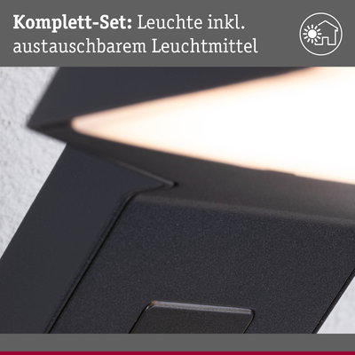 Schwarze Außenwandleuchte mit integriertem Leuchtmittel und moderner LED-Beleuchtung für Hausfassaden