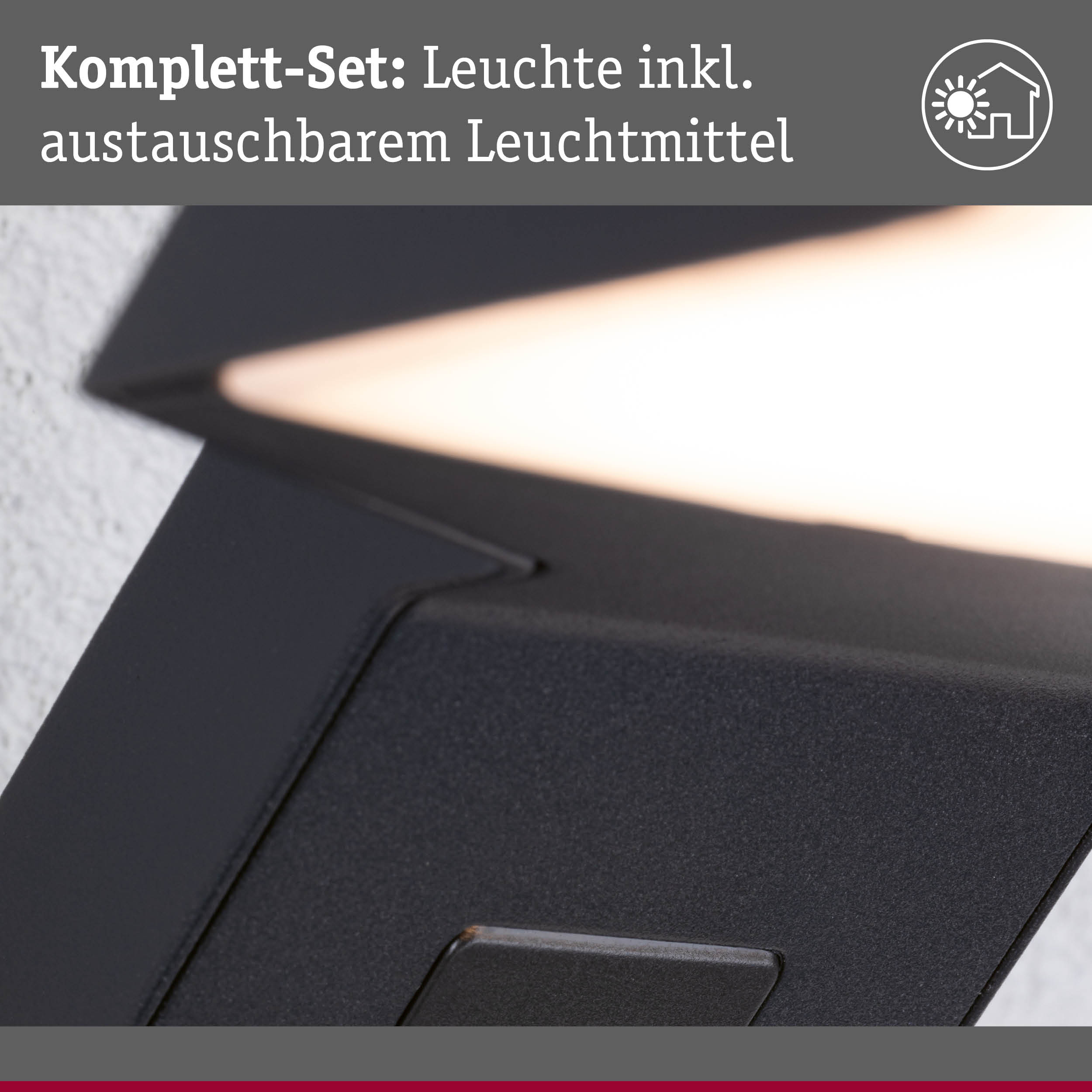 Schwarze Außenwandleuchte mit integriertem Leuchtmittel und moderner LED-Beleuchtung
