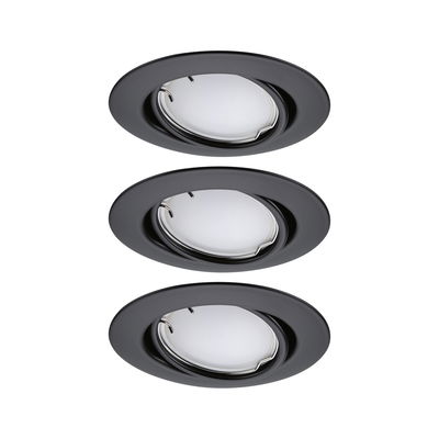 Trois spots encastrés noirs en métal avec diffuseur blanc pour éclairage LED moderne au plafond