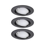 Three black metal recessed spotlights with white diffuser for modern LED ceiling lighting