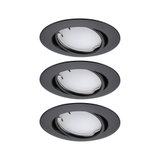 Three black metal recessed spotlights with white diffuser for modern LED ceiling lighting
