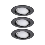 Trois spots encastrés noirs en métal avec diffuseur blanc pour éclairage LED moderne au plafond