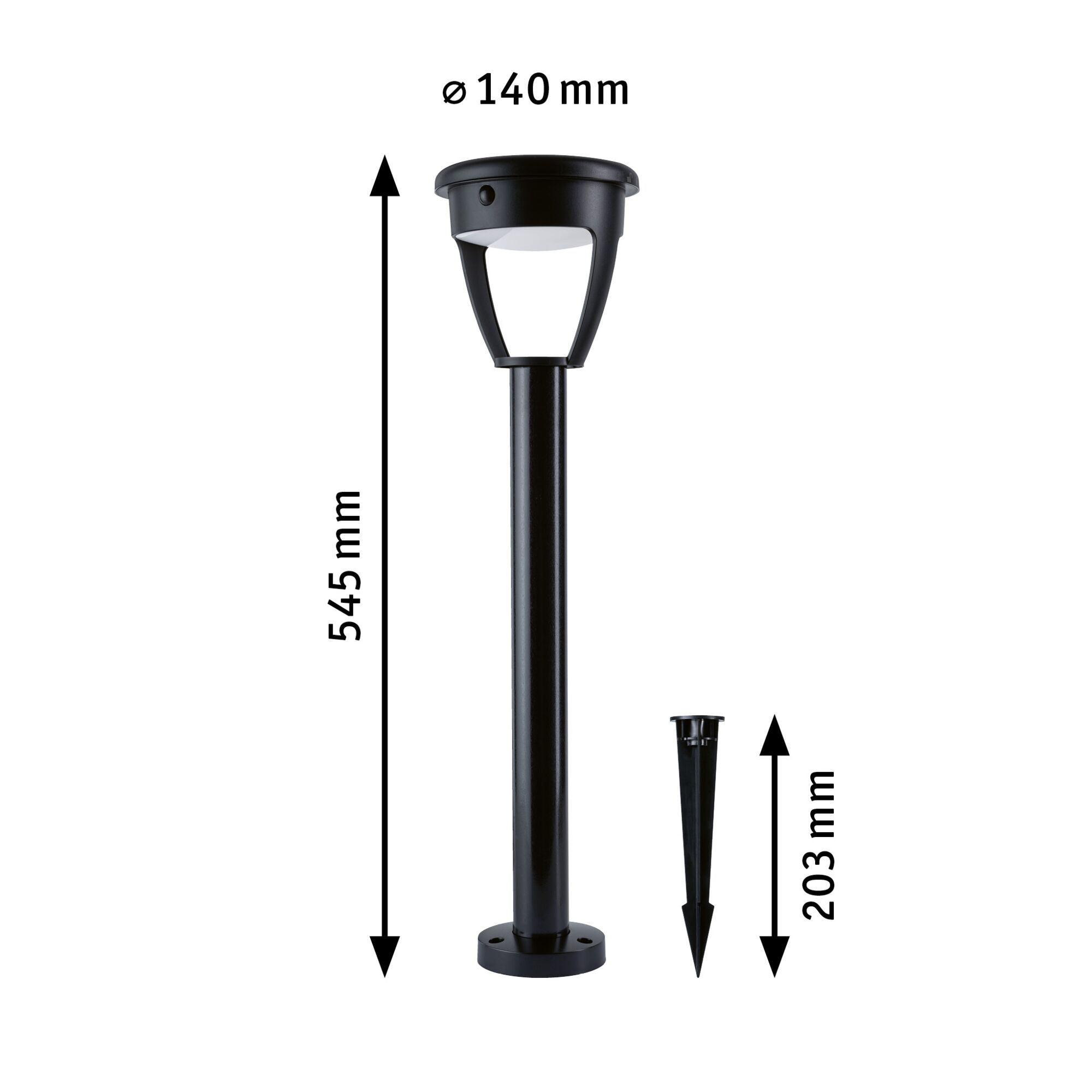 Solar Piquet à planter LED Ancona IP44 3000K 300lm Noir 140mm