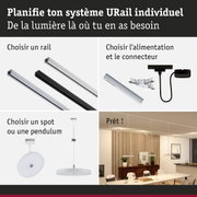 Système de rail URail modulaire en aluminium noir et blanc pour un éclairage flexible et personnalisé.