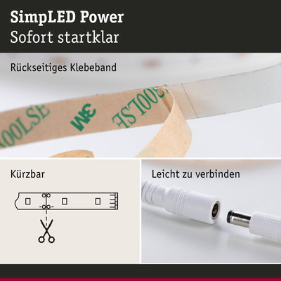 LED-Lichtband mit rückseitigem Klebeband, zuschneidbar und einfache Steckverbindung für flexible Beleuchtung
