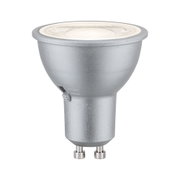 Silberne LED-Reflektorlampe mit GU10-Sockel und einstellbarer Farbtemperatur für Wohnraumbeleuchtung