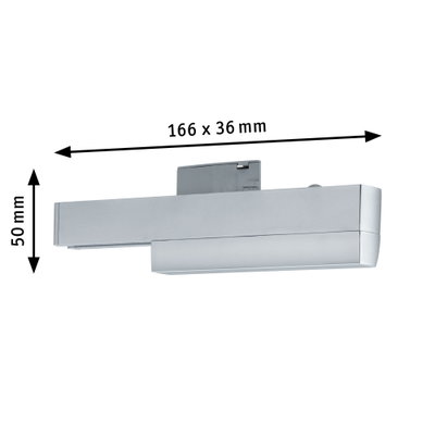 Silver metal LED wall light measuring 166 x 50 x 36 mm for modern indoor lighting solutions