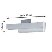 Moderne sølvfarvet LED-væglampe i metal med mål 166x36x50 mm til indendørs belysning