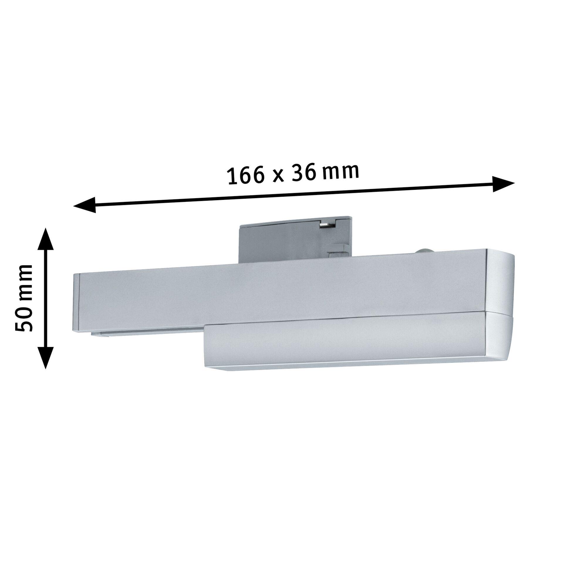 Moderne sølvfarvet LED-væglampe i metal med mål 166x36x50 mm til indendørs belysning