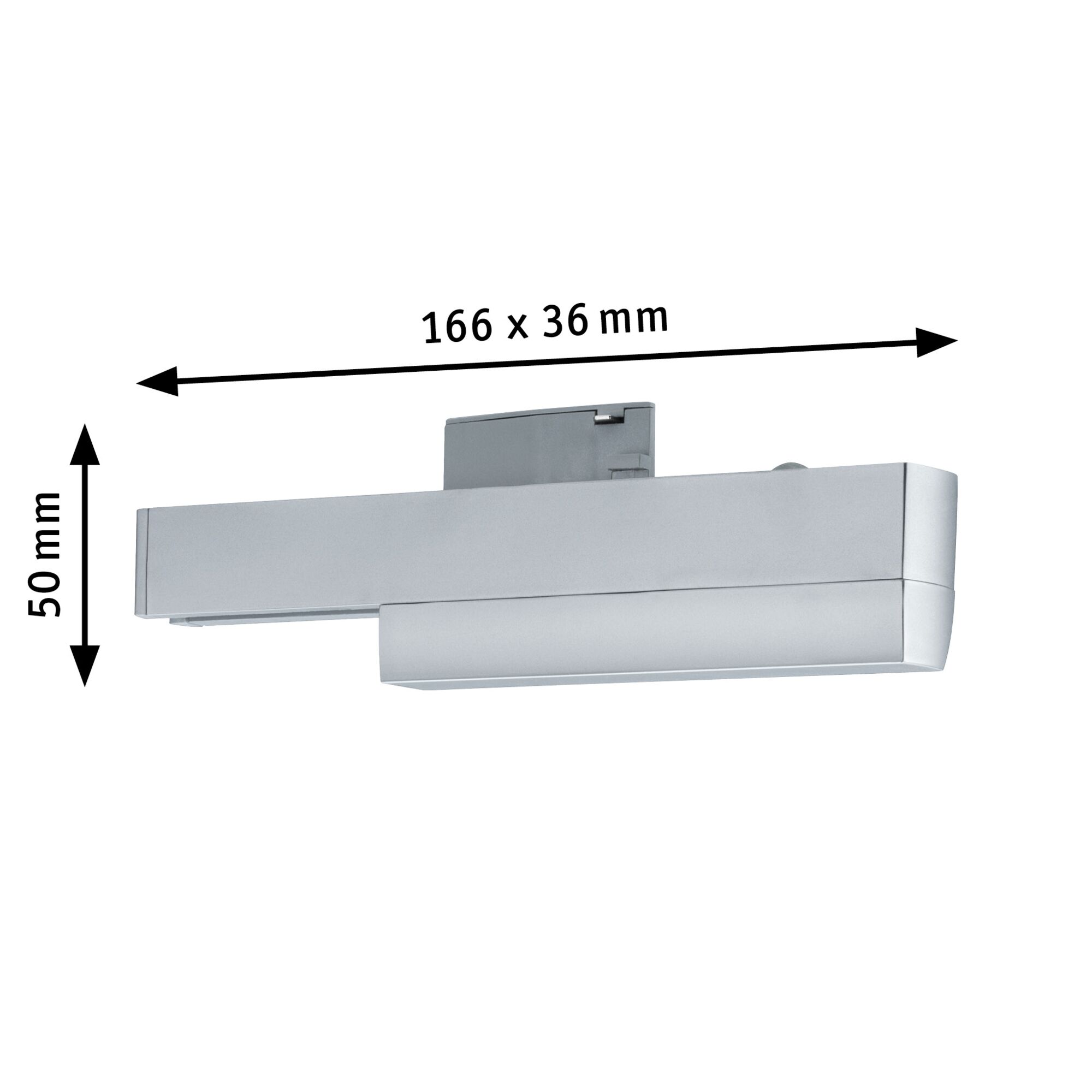 Moderner silberner LED-Wandleuchter aus Metall mit Abmessungen 166x36x50 mm für Innenbeleuchtung