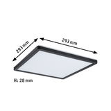 Quadratische LED-Deckenleuchte in Schwarz mit weißem Diffusor, Maße 293x293x28 mm, moderne Raumbeleuchtung