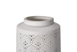 White ceramic lampshade with delicate perforated patterns for decorative LED lighting