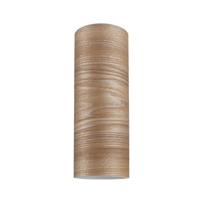 Cylindrical ceiling light in beige wood look with natural grain for living spaces