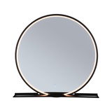 Miroir rond avec cadre noir et éclairage LED pour une décoration de salle de bain moderne.