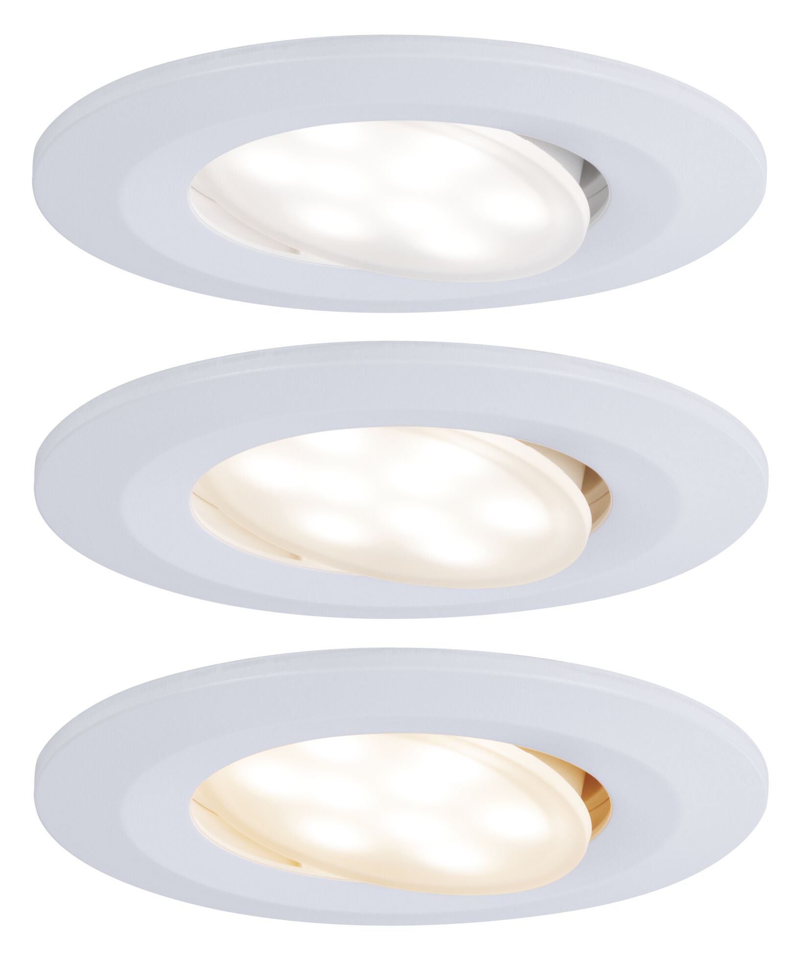 Three white LED recessed spotlights with adjustable heads for versatile room lighting
