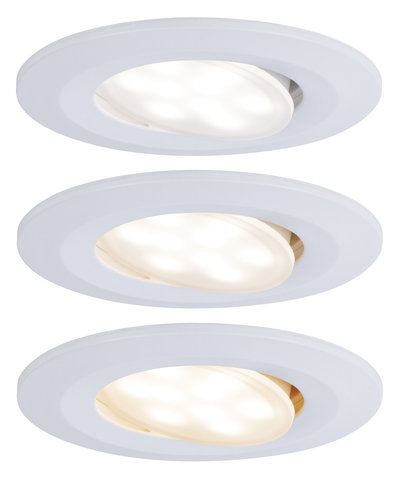 Drie witte LED-inbouwspots met verstelbare kop voor veelzijdige verlichting
