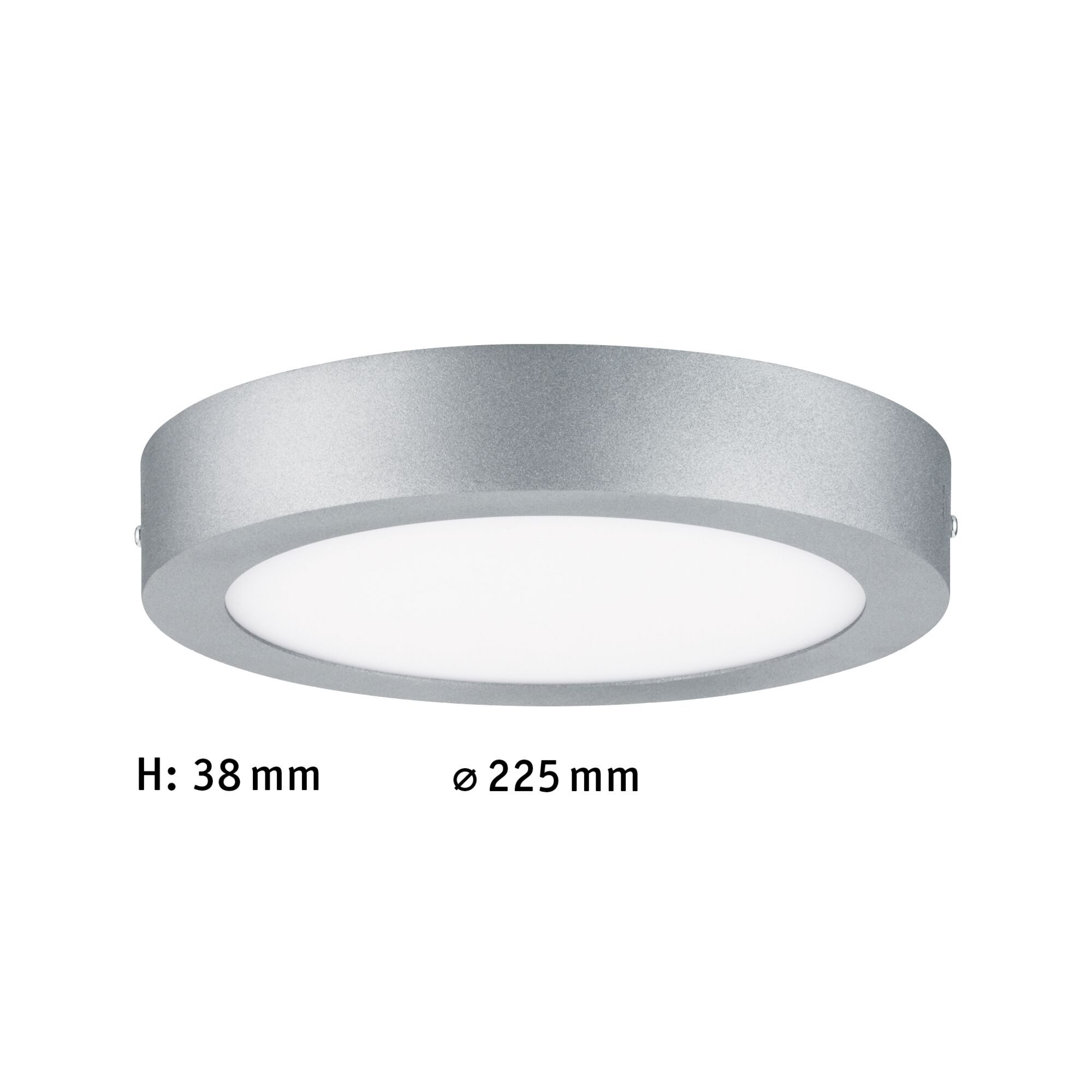 Rundes LED-Deckenlicht aus silbernem Aluminium mit 225 mm Durchmesser und 38 mm Höhe