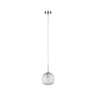 Pendant lamp with ribbed clear glass and chrome metal for modern interior lighting
